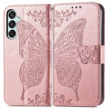 GS Preklopna futrola za Samsung Galaxy M35, leptir, ružičasto zlatna