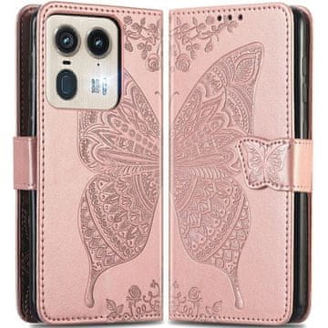 GS Preklopna futrola za Motorola Edge 50 Ultra, leptir, ružičasto zlatna