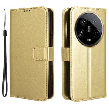 GS Preklopna futrola za Xiaomi 14 Ultra, Crazy Horse novčanik, zlatna