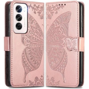 GS Preklopna maskica za Oppo Reno 12 Pro, boja leptira, ružičasto zlato