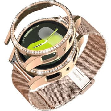 GS Milanese narukvica + futrola za Samsung Galaxy Watch 7 44mm, ružičasto zlatna