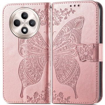 GS Preklopna maskica za Oppo Reno 12FS / 12F, boja leptira, ružičasto zlato