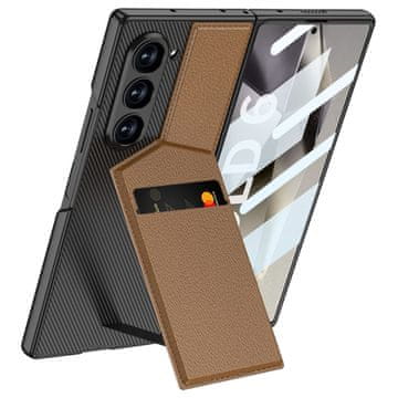 GKK Futrola za Samsung Galaxy Z Fold6 5G, držač za kartice s postoljem, smeđa