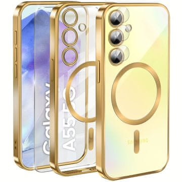 Overboard Futrola za Samsung Galaxy A55 5G, Electro MagSafe, zlatna + zaštitno staklo za ekran