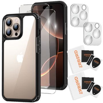 Overboard Futrola za iPhone 16 Pro, Hybrid, prozirna / crna + 2x zaštitna stakla za ekran + 2x zaštitna stakla za kameru