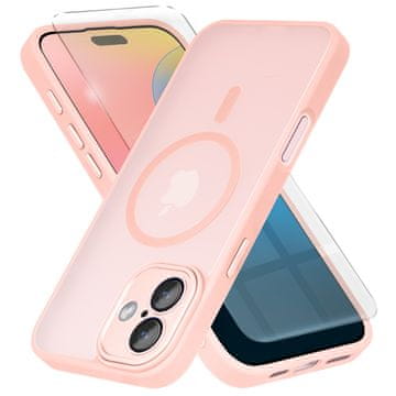Overboard Futrola za iPhone 16 Plus, za MagSafe, mat futrola, roza + zaštitna folija za ekran