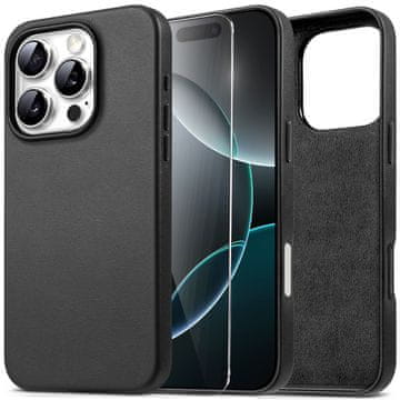 Overboard Kožna futrola za iPhone 16 Pro, Leather MagSafe, crna + zaštitno staklo za ekran