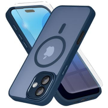 Overboard Futrola za iPhone 16 Plus, za MagSafe, Matt futrola, tamnoplava + zaštitno staklo za ekran