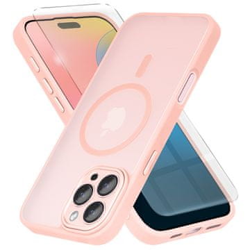 Overboard Futrola za iPhone 16 Pro, MagSafe, mat futrola, roza + zaštitna folija za ekran