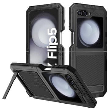 GS Oklopna futrola za Samsung Galaxy Z Flip5 5G, aluminijska, sa stalkom, crna