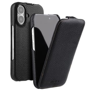 Flip futrola za iPhone 16, koža, preklopna, crna