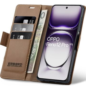 Overboard Futrola za Oppo Reno 12 Pro, sjajna boja s ličijem, preklopni novčanik, smeđa