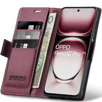 Overboard Futrola za Oppo Reno 12 Pro, sjajna boja Litchi, novčanik s preklopom, crvena