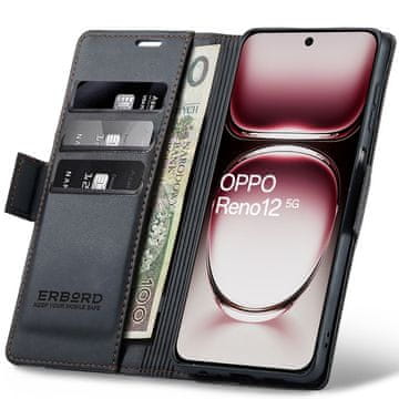 Overboard Futrola za Oppo Reno 12, sjajna liči boja , novčanik s preklopom, crna