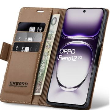 Overboard Futrola za Oppo Reno 12, sjajna liči boja , novčanik s preklopom, smeđa