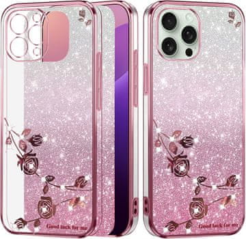 GS Futrola za iPhone 16 Pro, svjetlucavi cvijet, ružičasto zlatna