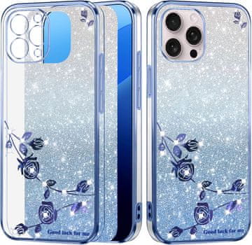 GS Futrola za iPhone 16 Pro, šljokicasti cvijet, plava