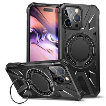 GS Futrola za iPhone 16 Pro, oklopljena sa stalkom i pločicom za držač, crna