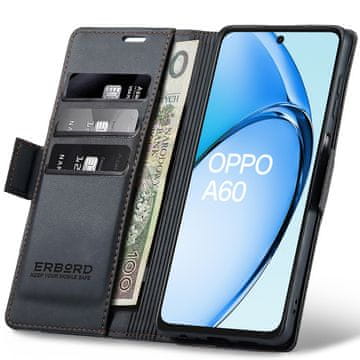Overboard Futrola za Oppo A60, sjajna liči, novčanik s preklopom, crna