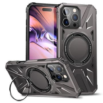 GS Futrola za iPhone 16 Pro, oklopljena sa stalkom i pločicom za držač, siva