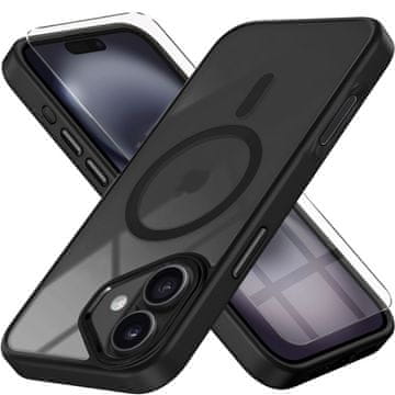 Overboard Futrola za iPhone 16 Plus, za MagSafe, Matt futrola, prozirna / crna + zaštitno staklo za ekran