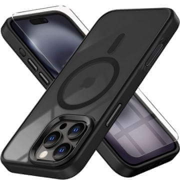Overboard Futrola za iPhone 16 Pro, za MagSafe, Matt futrola, prozirna / crna + zaštitno staklo za ekran