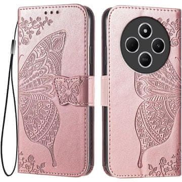 GS Preklopna futrola za Xiaomi Redmi 14C / Xiaomi Poco C75, leptir, ružičasto-zlatna