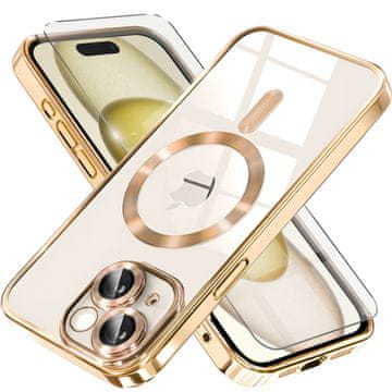 Overboard Futrola za iPhone 15, Electro MagSafe, zlatna + zaštitna folija za ekran