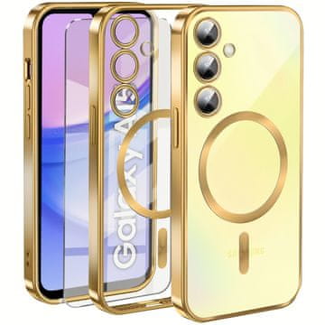 Overboard Futrola za Samsung Galaxy A15 4G/5G, Electro MagSafe, zlatna + zaštitno staklo za ekran