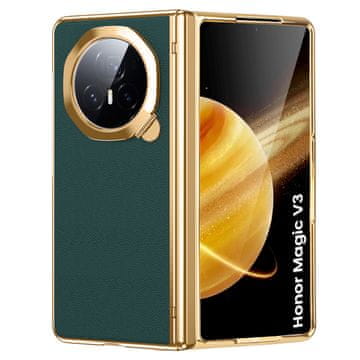 GS Futrola za Honor Magic V3 5G, okvir s postoljem, koža, zelena