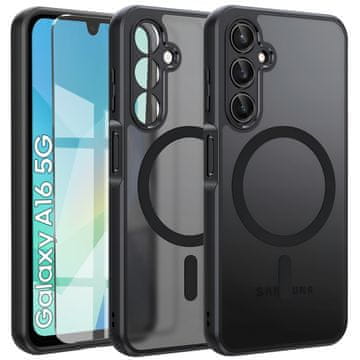 GS Futrola za Samsung Galaxy A16 / A16 5G, za MagSafe, ERBORD mat futrola, crna + zaštitno staklo za ekran