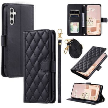 Overboard Preklopna futrola za Samsung Galaxy S24 FE, romboidna crossbody kožna, crna