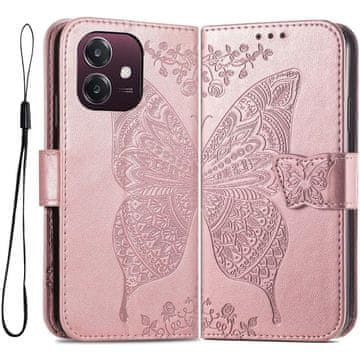 GS Preklopna maskica za Oppo A40 / Oppo A40m, leptir, ružičasto zlato