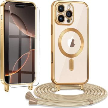 Overboard Futrola za iPhone 16 Pro Max, Electro MagSafe, zlatna + zaštitna folija za ekran + vrpca za vezanje