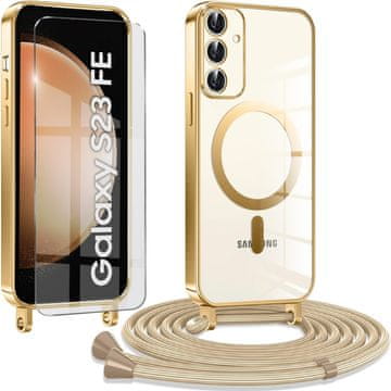 Overboard Maska za Samsung Galaxy S23 FE, Electro MagSafe, zlatna + zaštitna folija za ekran + vrpca za vezanje