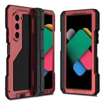 GS Oklopna futrola za Samsung Galaxy Z Fold6 5G, aluminijska, sa stalkom i držačem za olovku, crvena