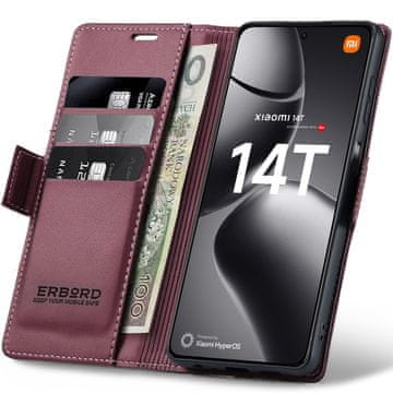 Overboard Xiaomi 14T futrola, sjajni liči, novčanik s preklopom, crvena