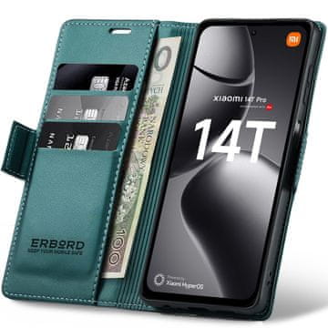 Overboard Xiaomi 14T Pro maskica, sjajna liči maskica, novčanik s preklopom, zelena