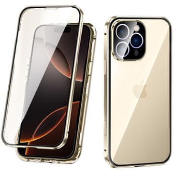 GS Futrola za iPhone 16 Pro Max, magnetsko dvostruko staklo, zlatna