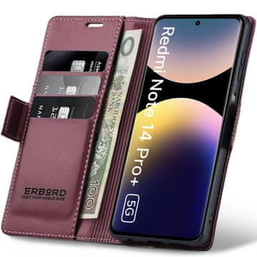 Overboard Futrola za Xiaomi Redmi Note 14 Pro+ 5G / Xiaomi Poco X7 5G / Xiaomi Redmi Note 14 Pro 5G, sjajna liči futrola, novčanik s preklopom, crvena