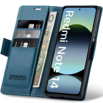 Overboard Xiaomi Redmi Note 14 5G maskica, sjajna liči maskica, novčanik s preklopom, plava