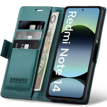 Overboard Xiaomi Redmi Note 14 5G maskica, sjajna liči maskica, novčanik s preklopom, zelena