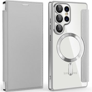 GS Preklopna maska za Samsung Galaxy S25 Ultra, RFID novčanik MagSafe sa zaštitom za kameru, srebrna