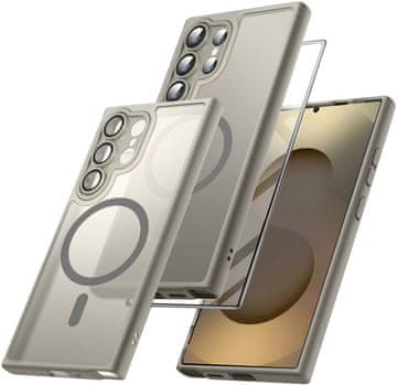 Overboard Futrola za Samsung Galaxy S25 Ultra, za MagSafe, mat futrola, titanijsko siva + zaštitna folija za ekran