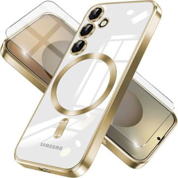 GS Futrola za Samsung Galaxy S25, Electro MagSafe, zlatna + zaštitno staklo za ekran