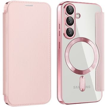 GS Preklopna futrola za Samsung Galaxy S25+ Plus, RFID novčanik MagSafe sa zaštitom za kameru, ružičasta