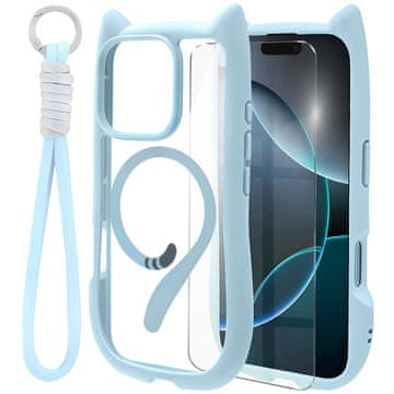 Overboard Futrola za iPhone 16 Pro, MagSafe, slatka mačka, plava + zaštitna folija za ekran
