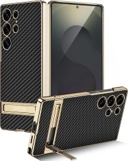 GKK Futrola za Samsung Galaxy S25 Ultra, Electro Frame Leather, sa stalkom, karbonsko crna