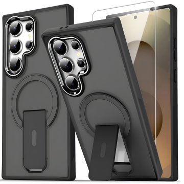 Overboard Mat maskica za Samsung Galaxy S25 Ultra sa stalkom za MagSafe, crna + zaštitna folija za ekran