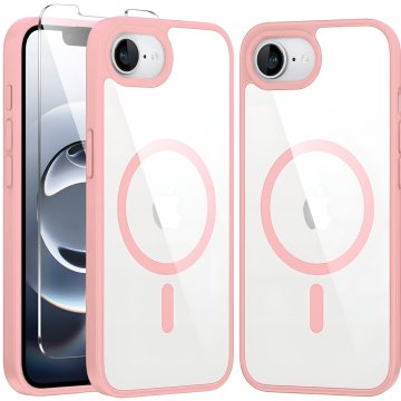 GS Magnetska futrola za iPhone 17e / 16e, MagSafe, roza + kaljeno staklo 9H